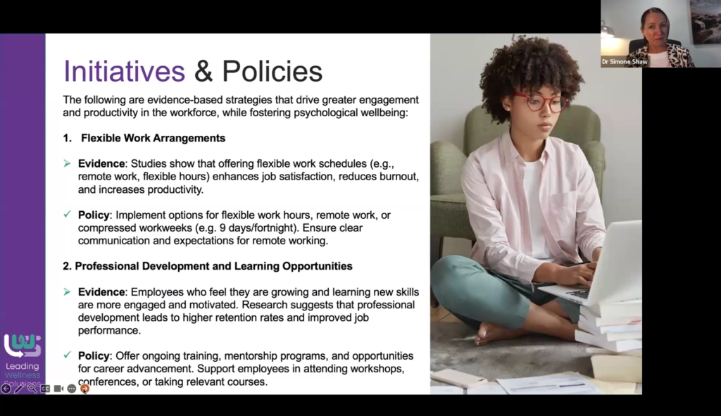 Flexible work arrangements and continuous professional development boost engagement and productivity.