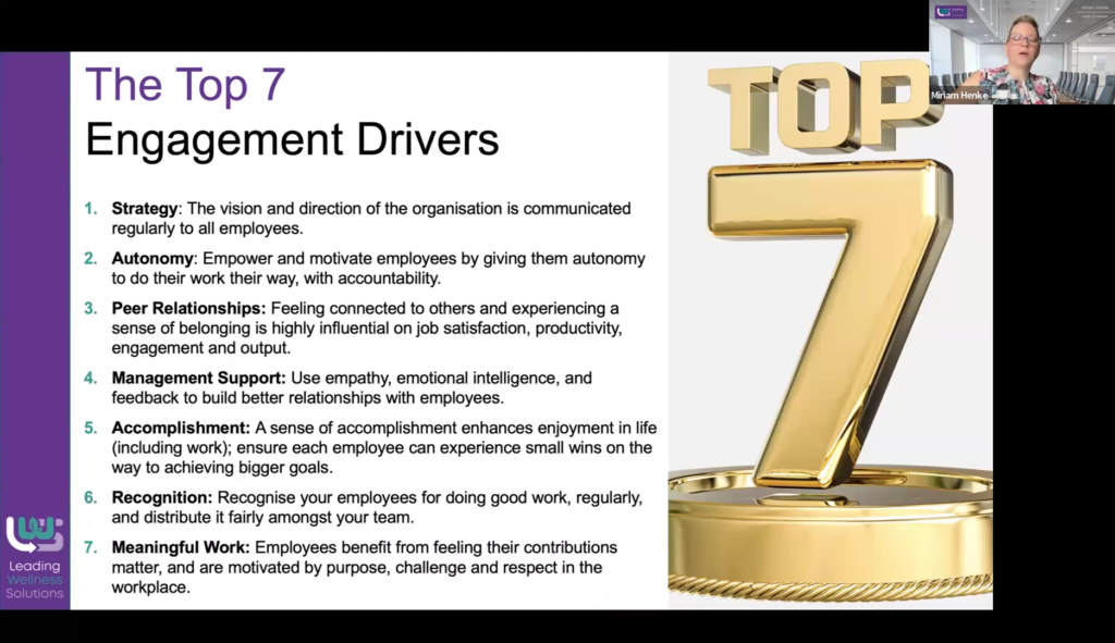 Seven core drivers of employee engagement.